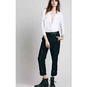 BN Free People New Romantics New Moon 100% leather trim zipper pants